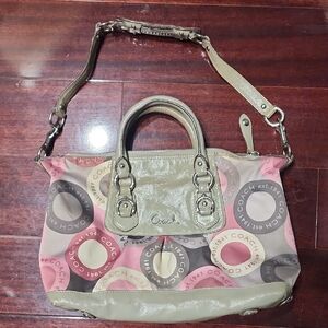 Coach Ashley  Signature Multi Color Print Snaphead Sateen Purse Bag